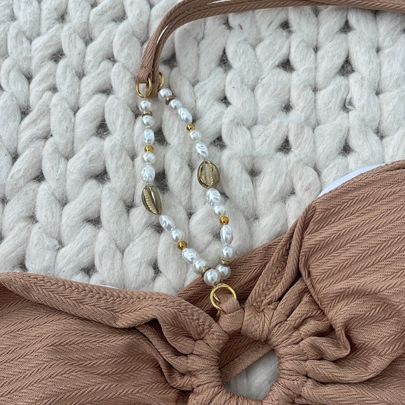 Brown Pearl/Shell Bikini High Cut Size M NEW - Picture 5 of 6